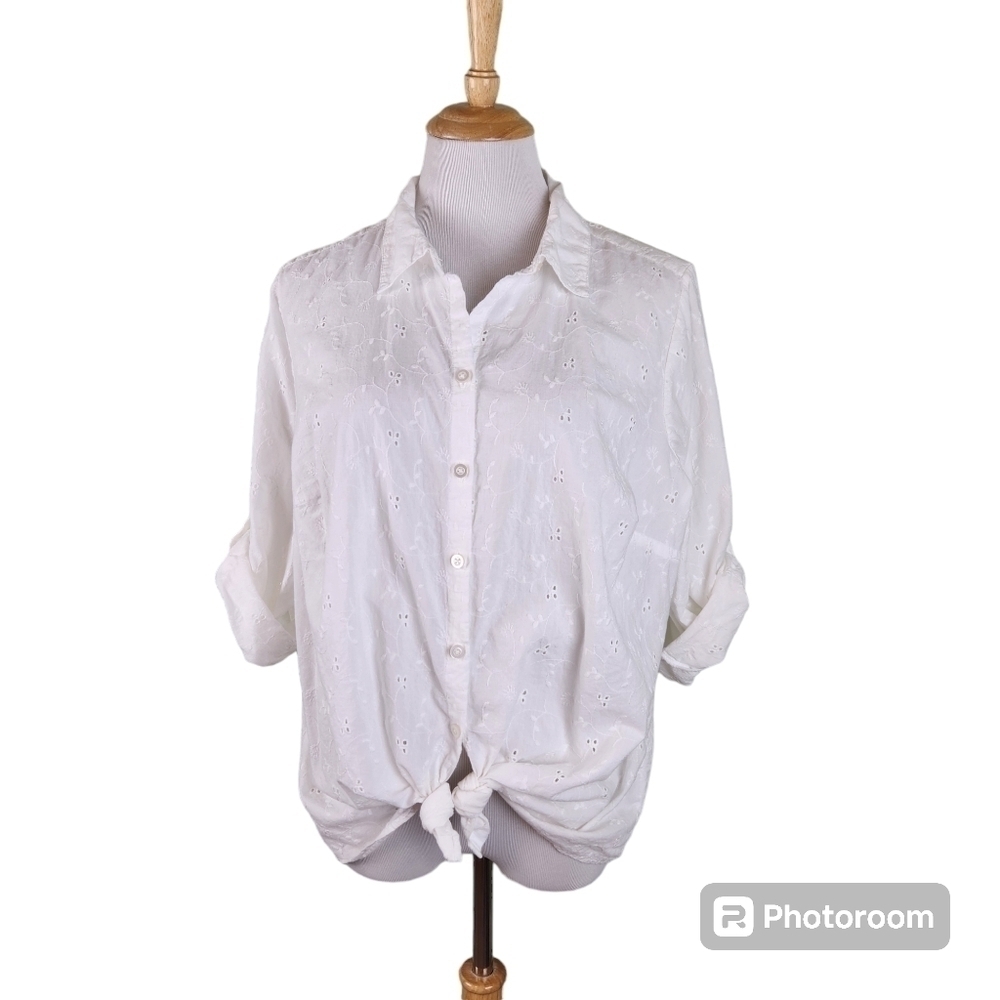 Croft & Barrow Womens Plus Size White Eyelet Top, sz 1X